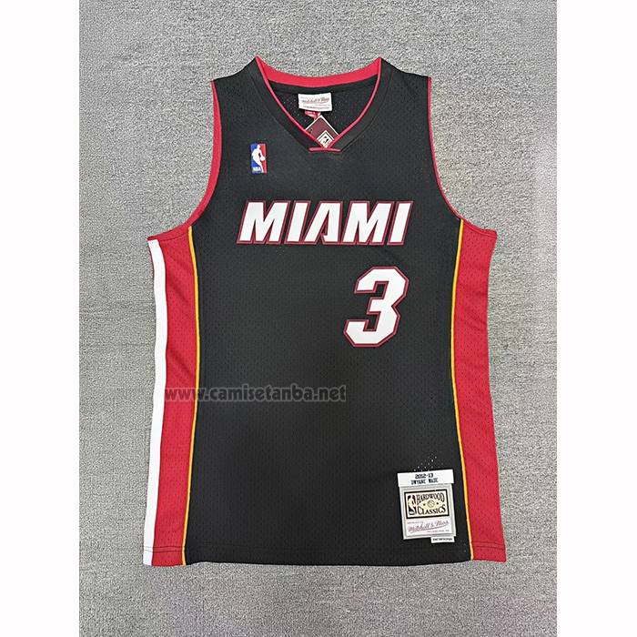 Camiseta Miami Heat Dwyane Wade NO 3 Mitchell & Ness 2012-13 Negro